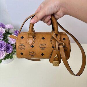 MCM Brown Classic Printed Mini Boston Bag Handbag Crossbody Bag